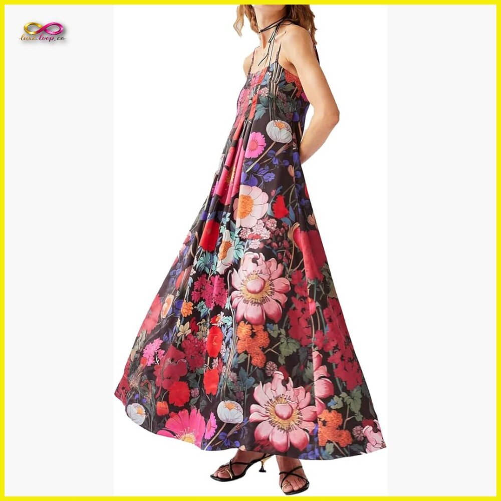 Boho Floral Maxi Dress Backless Spaghetti Strap A-Line Flowy Summer